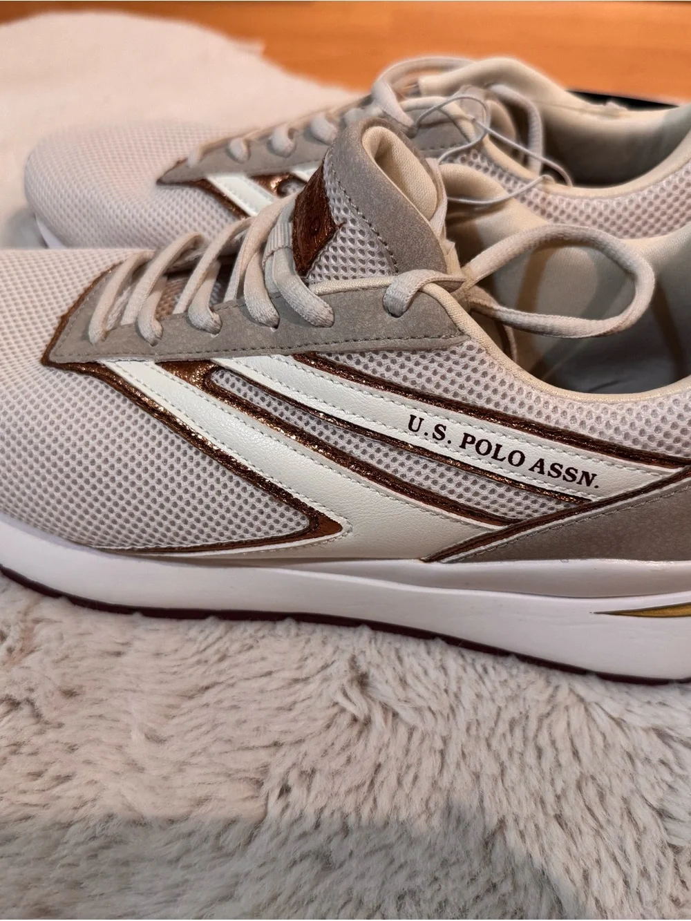U.S. Polo Assn. Women’s White Mesh Trainer with Metallic Accents size 10
